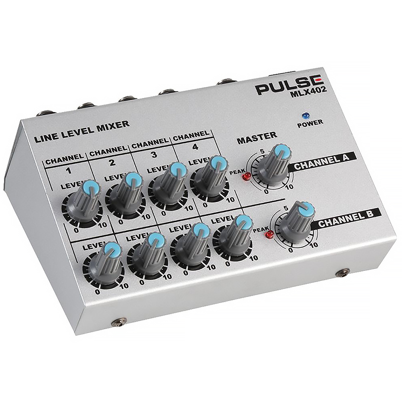 MLX402 4 Channel Stereo / 8 Channel Mono Line Level Mini Mixer Pulse
