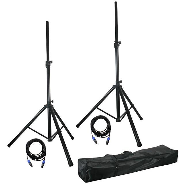 Twin Adjustable Speaker Stands Kit with Leads & Bag